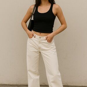 Edikted Cream Low Rise Baggy Jeans